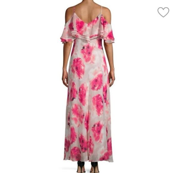 Women’s Calvin Klein Gray Pink Floral Cold Shoulder Maxi Dress Size 10 - Picture 2 of 6